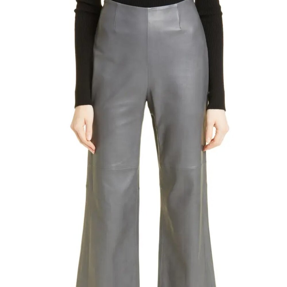 Rebecca Taylor Wide Leg Buttery Soft Leather Pants in Charcoal